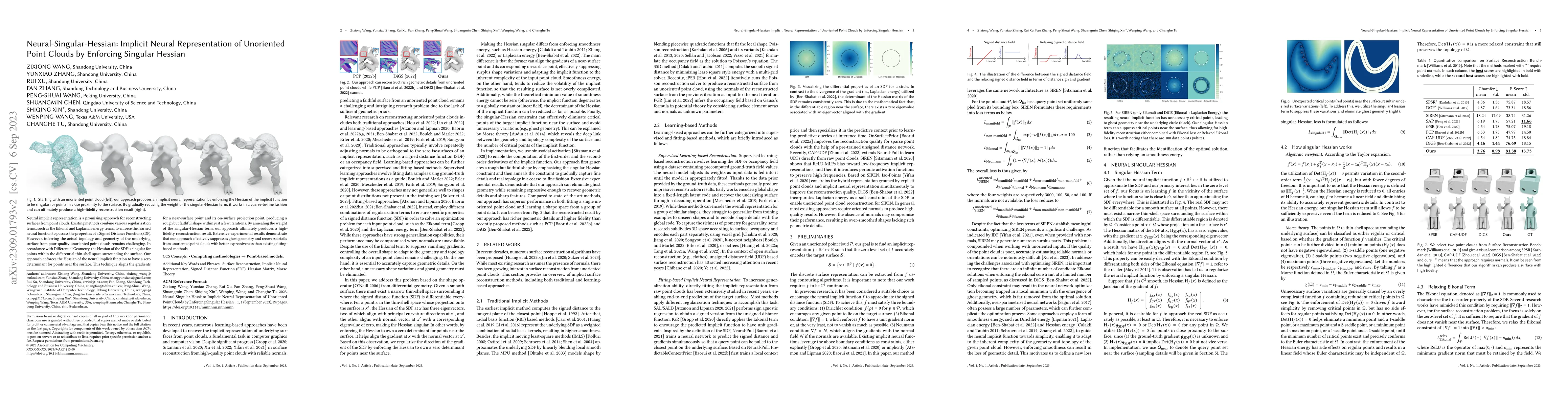 Thumbnail for Neural-Singular-Hessian: Implicit Neural Representation of Unoriented
  Point Clouds by Enforcing Singular Hessian