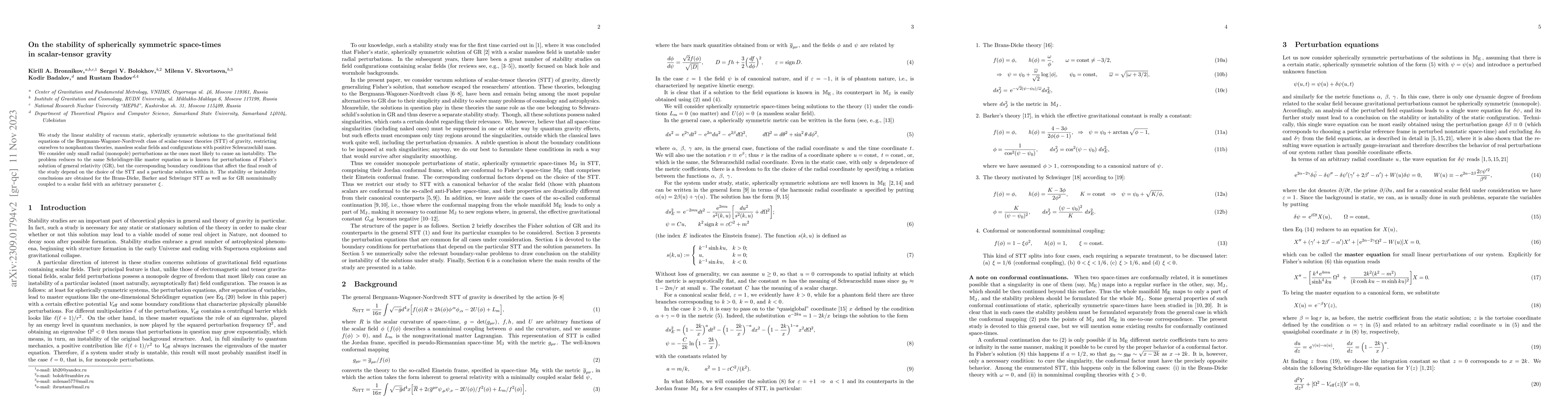 Thumbnail for On the stability of spherically symmetric space-times in scalar-tensor
  gravity