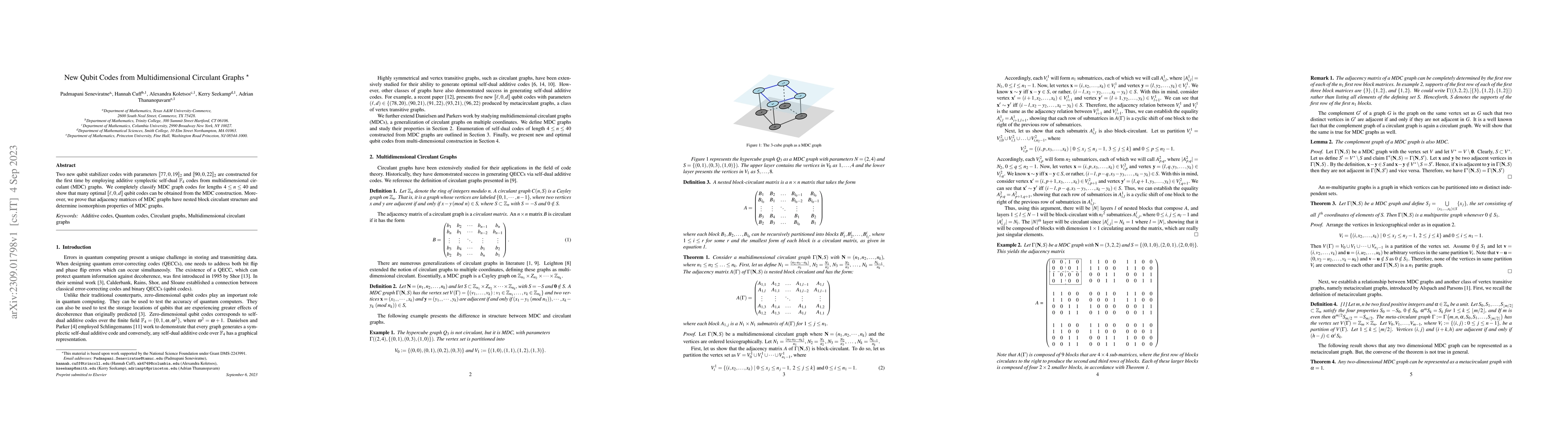 Thumbnail for New Qubit Codes from Multidimensional Circulant Graphs