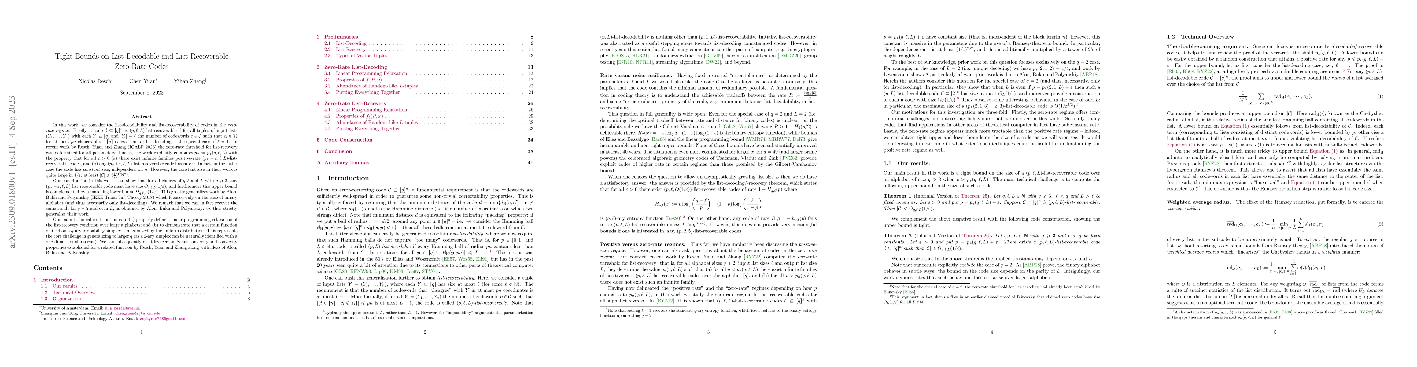 Thumbnail for Tight Bounds on List-Decodable and List-Recoverable Zero-Rate Codes
