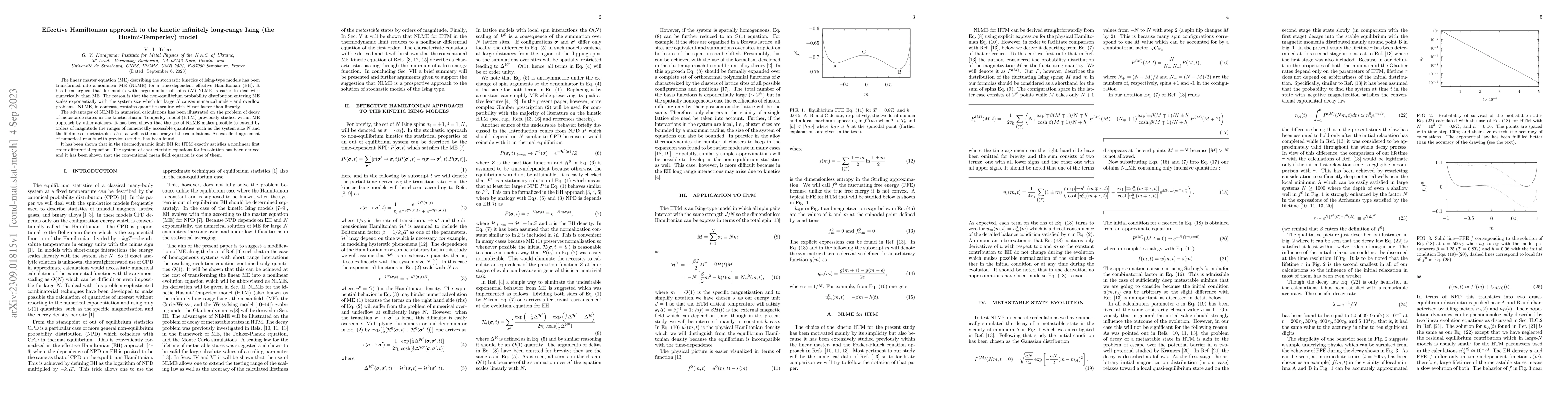 Thumbnail for Effective Hamiltonian approach to the kinetic infinitely long-range
  Ising (the Husimi-Temperley) model