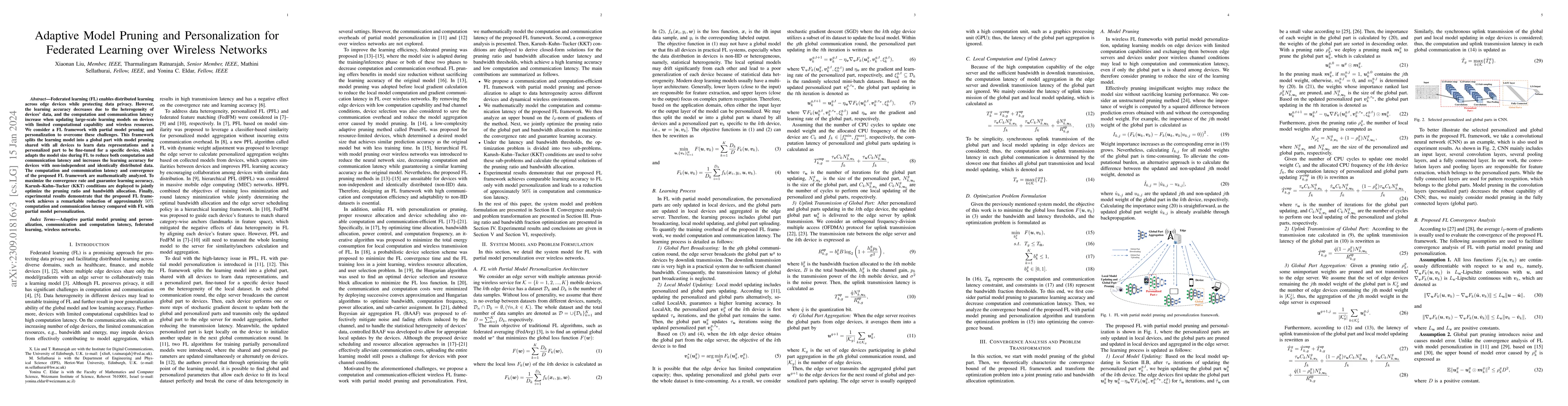 Thumbnail for Adaptive Model Pruning and Personalization for Federated Learning over
  Wireless Networks