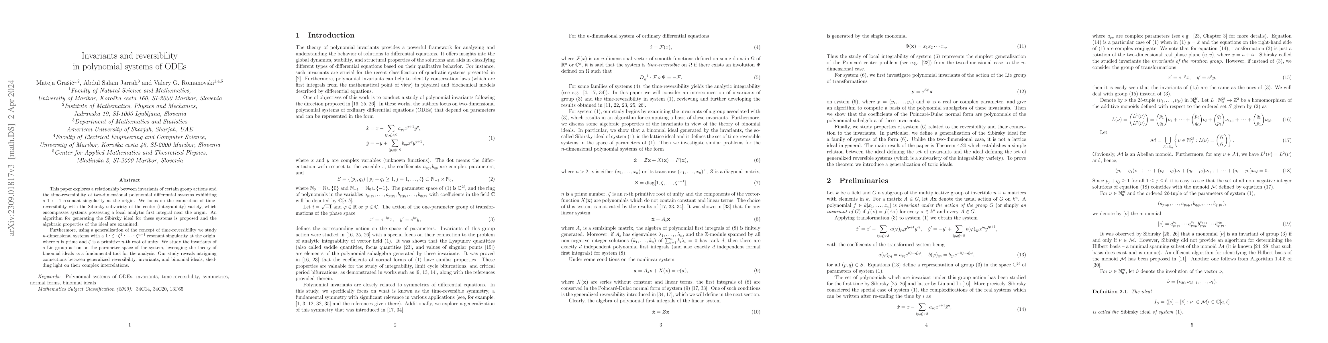 Thumbnail for Invariants and reversibility in polynomial systems of ODEs