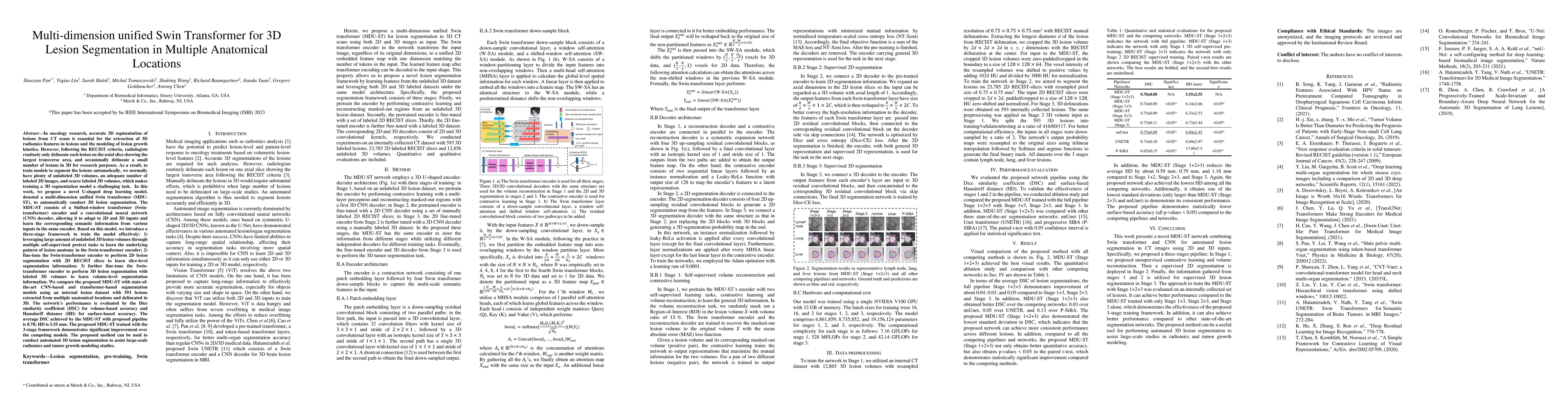 Thumbnail for Multi-dimension unified Swin Transformer for 3D Lesion Segmentation in
  Multiple Anatomical Locations