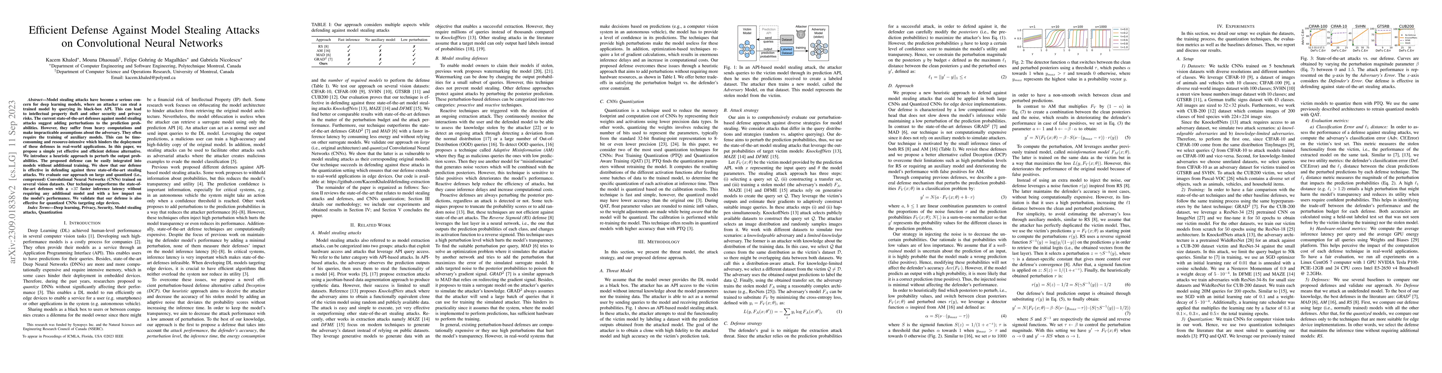 Thumbnail for Efficient Defense Against Model Stealing Attacks on Convolutional Neural
  Networks