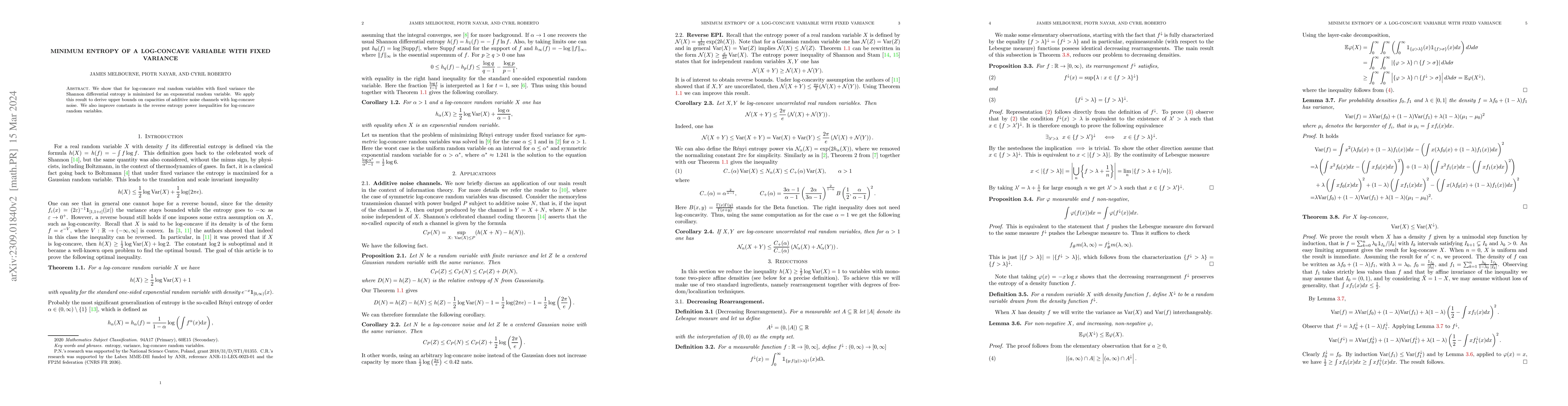 Thumbnail for Minimum entropy of a log-concave variable for fixed variance