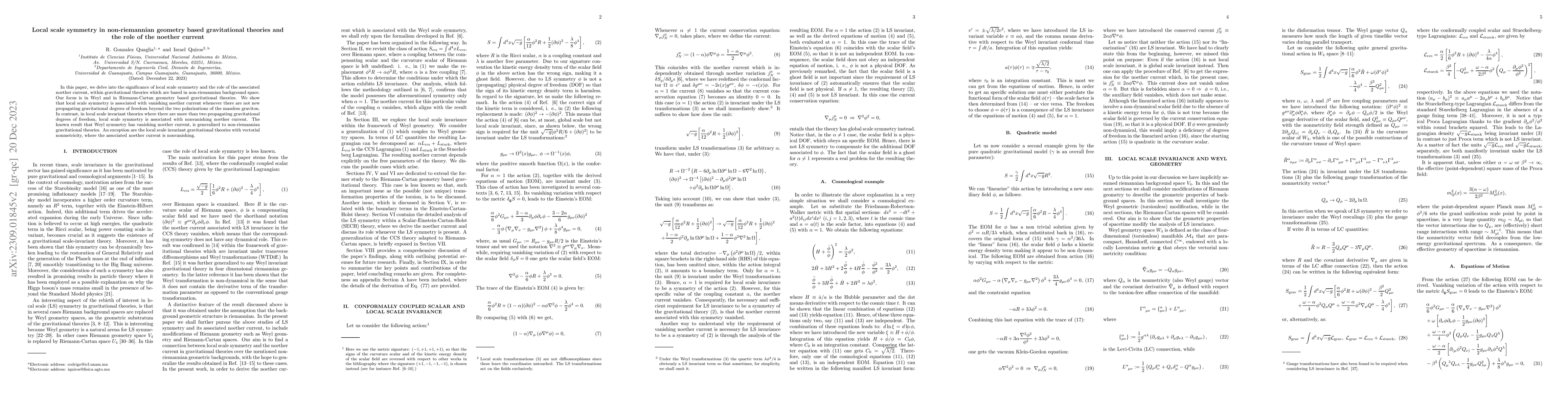 Thumbnail for Local scale symmetry in non-riemannian geometry based gravitational
  theories and the role of the noether current