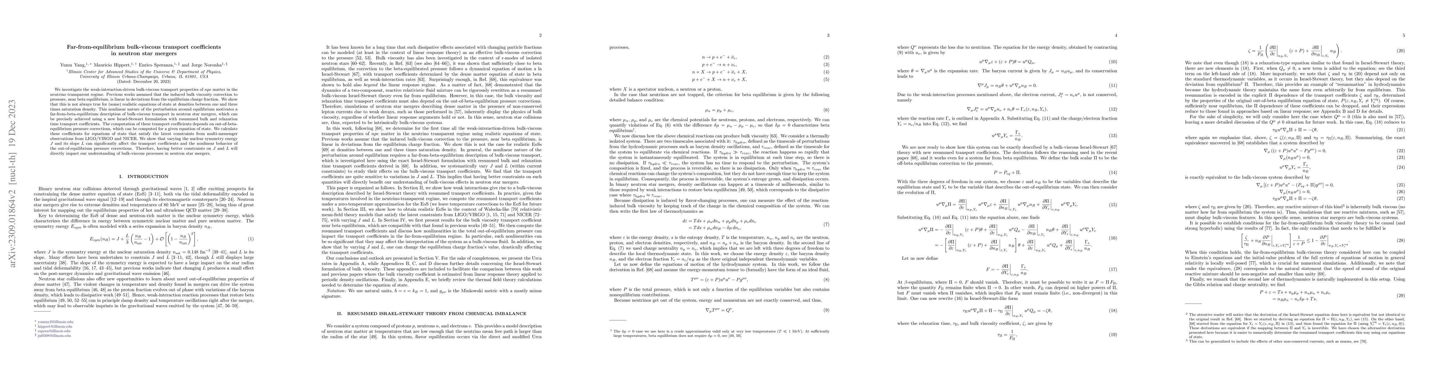 Thumbnail for Far-from-equilibrium bulk-viscous transport coefficients in neutron star
  mergers
