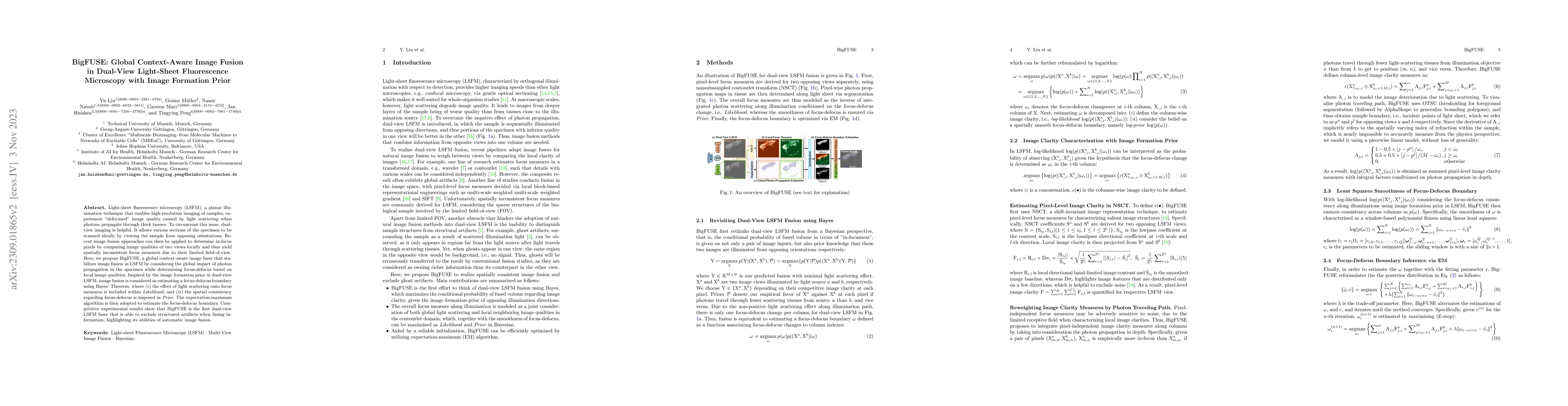 Thumbnail for BigFUSE: Global Context-Aware Image Fusion in Dual-View Light-Sheet
  Fluorescence Microscopy with Image Formation Prior