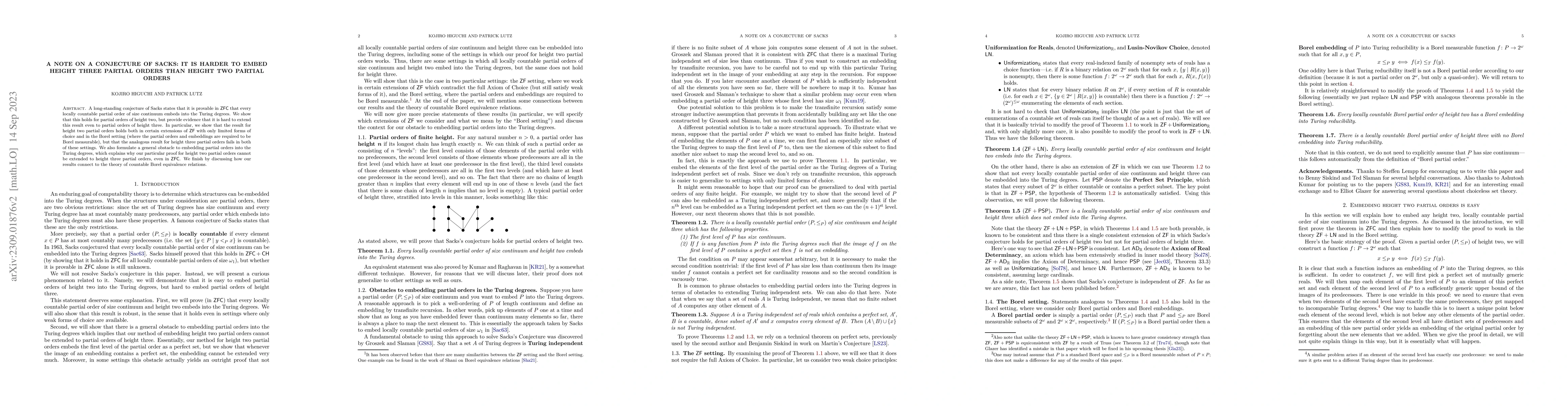 Thumbnail for A Note on a Conjecture of Sacks: It is Harder to Embed Height Three
  Partial Orders than Height Two Partial Orders