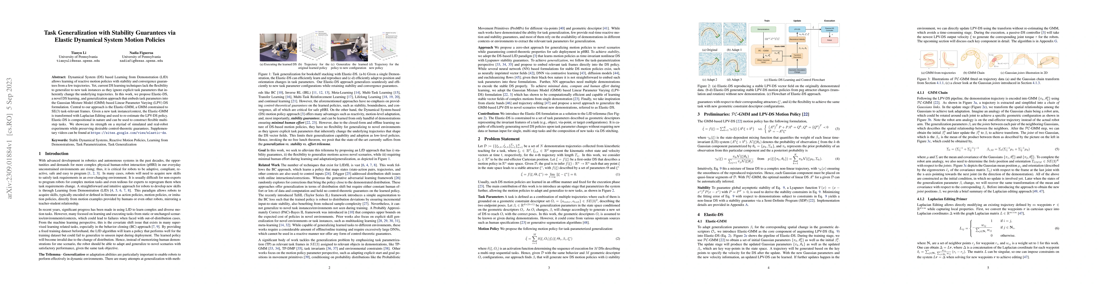 Thumbnail for Task Generalization with Stability Guarantees via Elastic Dynamical
  System Motion Policies
