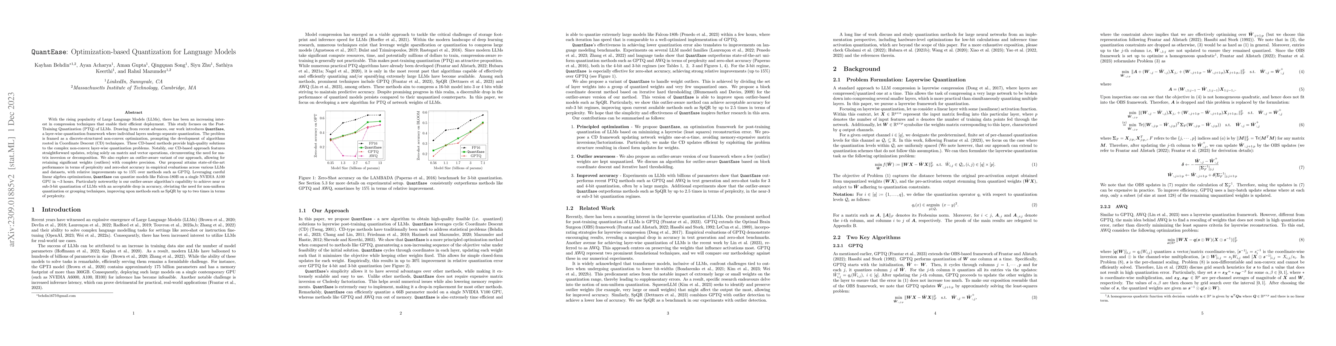 Thumbnail for QuantEase: Optimization-based Quantization for Language Models