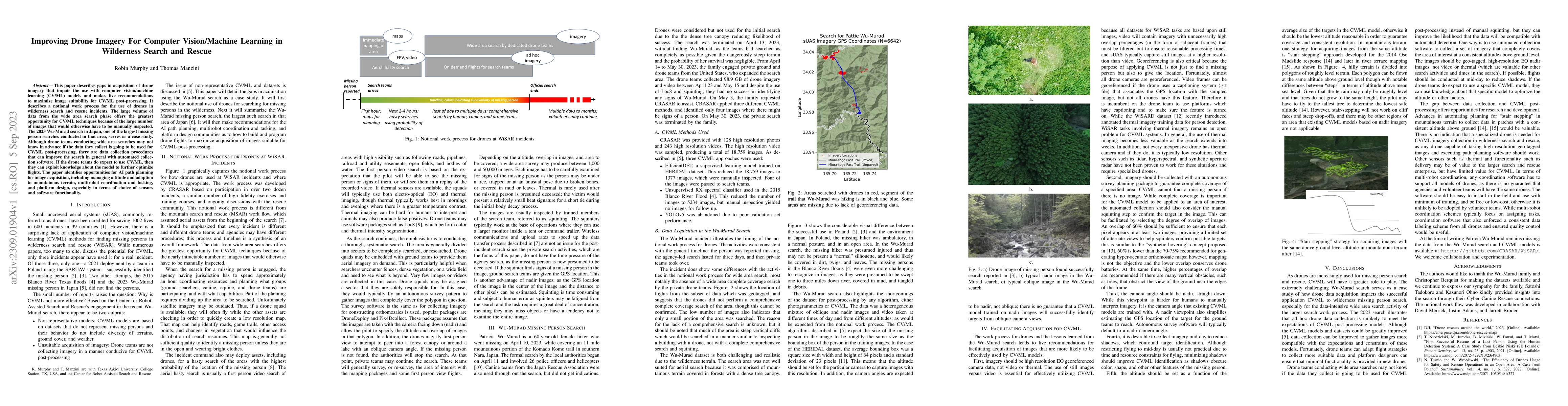 Thumbnail for Improving Drone Imagery For Computer Vision/Machine Learning in
  Wilderness Search and Rescue
