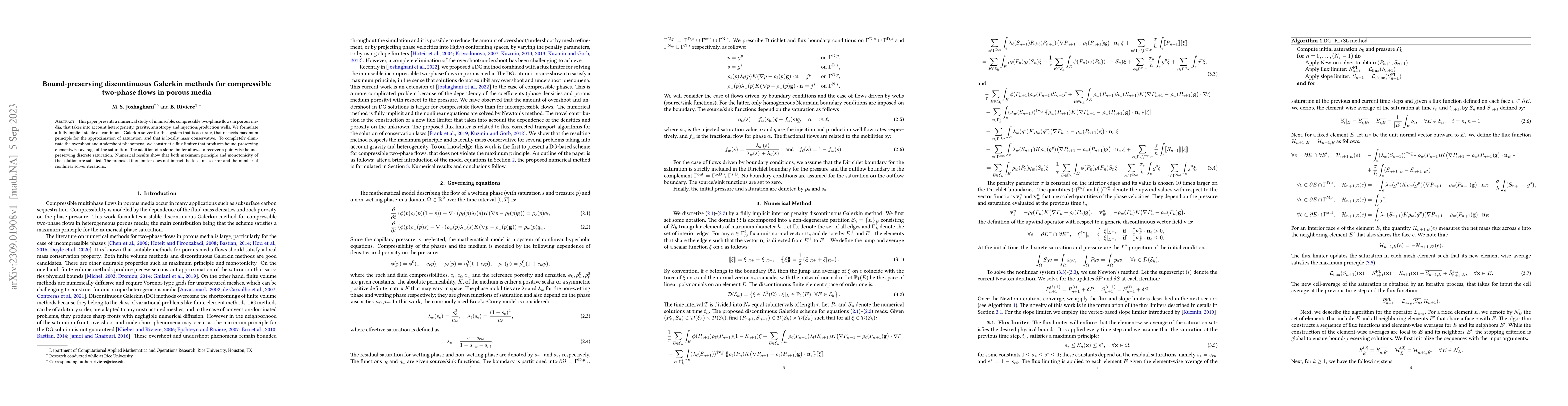 Thumbnail for Bound-preserving discontinuous Galerkin methods for compressible
  two-phase flows in porous media