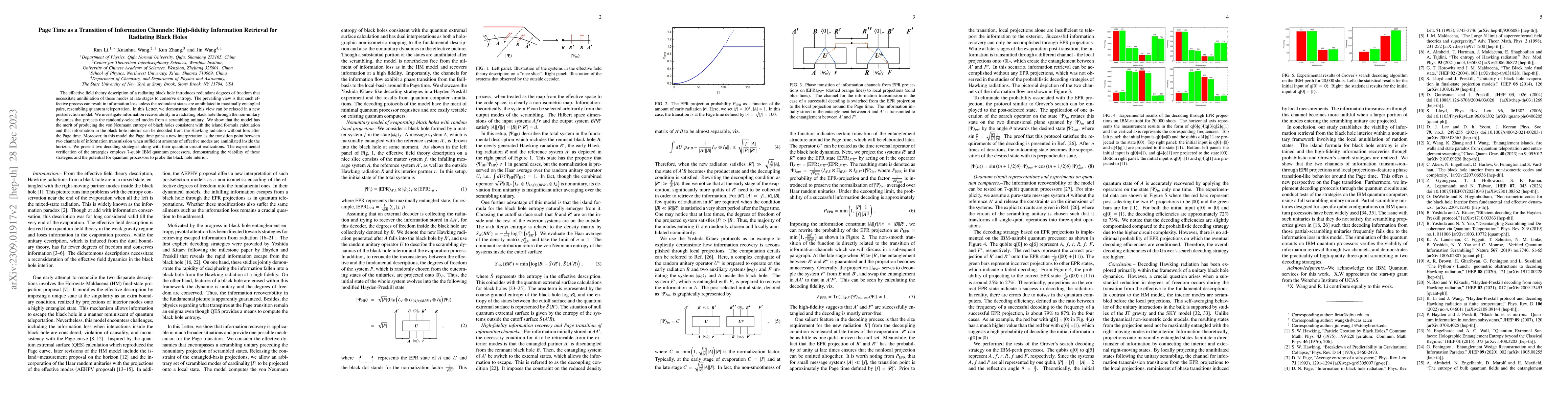 Thumbnail for Page Time as a Transition of Information Channels: High-fidelity
  Information Retrieval for Radiating Black Holes