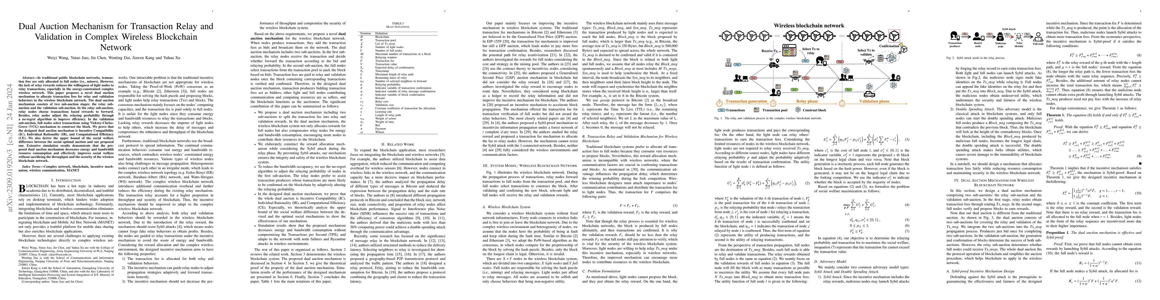 Thumbnail for Dual Auction Mechanism for Transaction Relay and Validation in Complex
  Wireless Blockchain Network