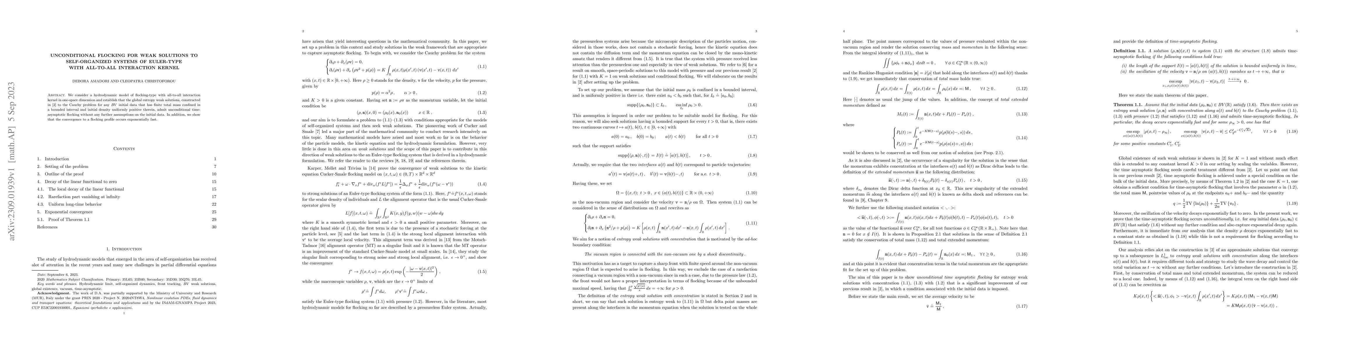 Thumbnail for Unconditional flocking for weak solutions to self-organized systems of
  Euler-type with all-to-all interaction kernel