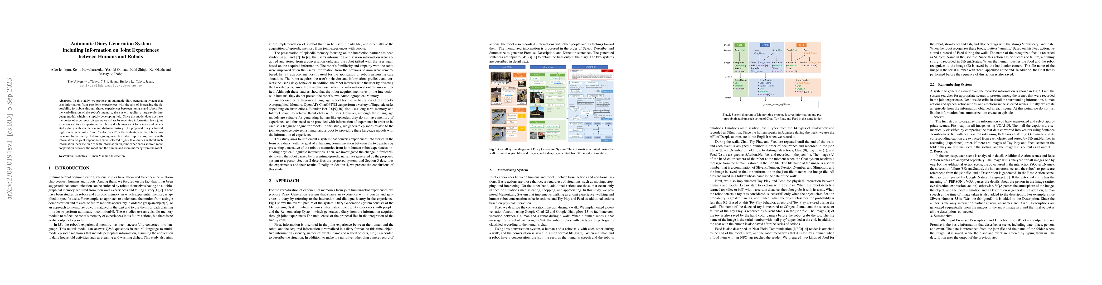 Thumbnail for Automatic Diary Generation System including Information on Joint
  Experiences between Humans and Robots