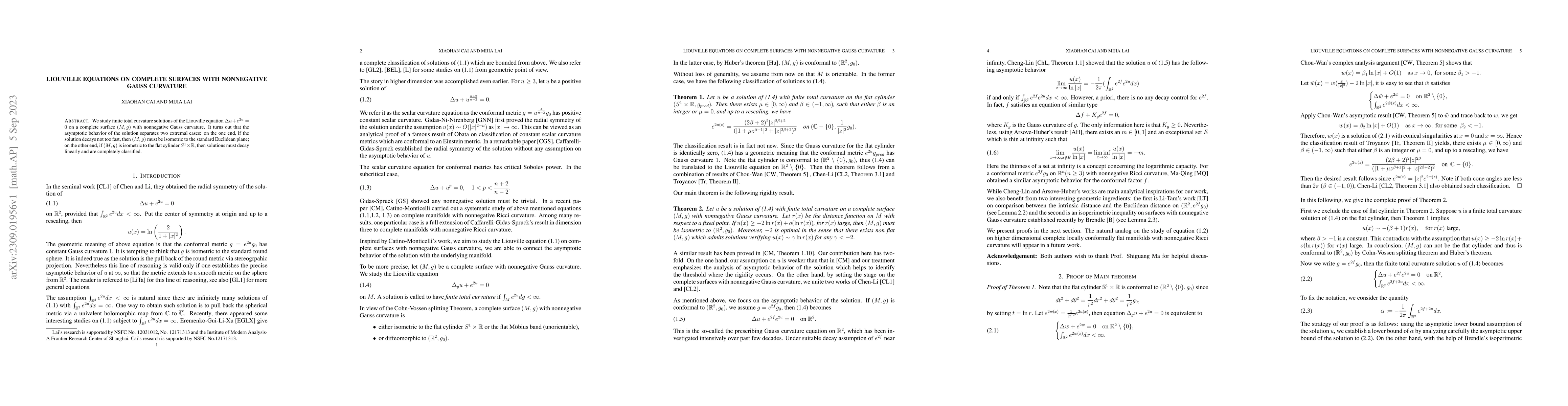 Thumbnail for Liouville equations on complete surfaces with nonnegative Gauss
  curvature