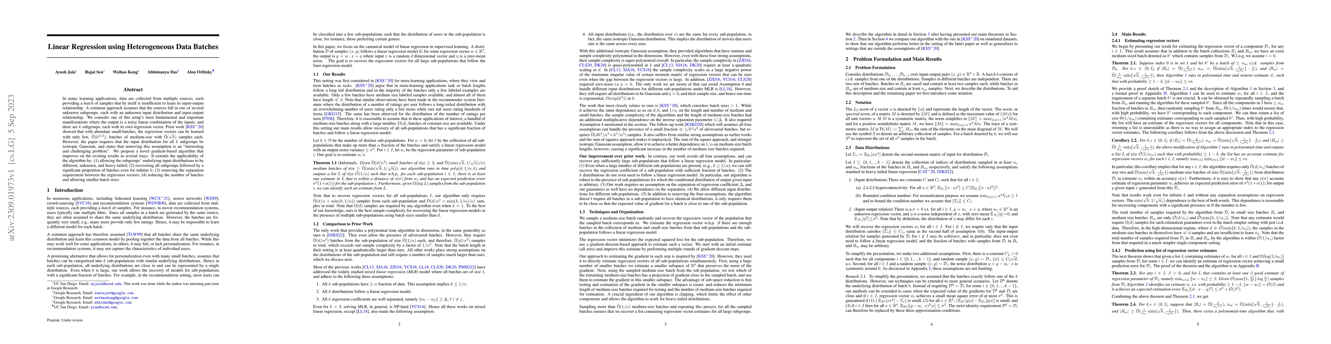 Thumbnail for Linear Regression using Heterogeneous Data Batches