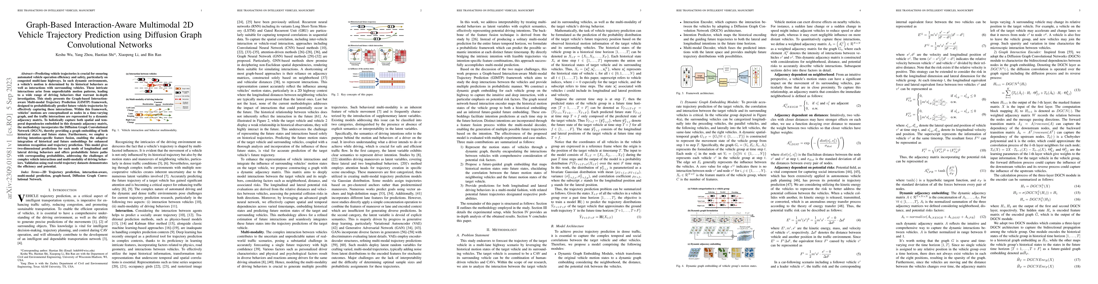 Thumbnail for Graph-Based Interaction-Aware Multimodal 2D Vehicle Trajectory
  Prediction using Diffusion Graph Convolutional Networks