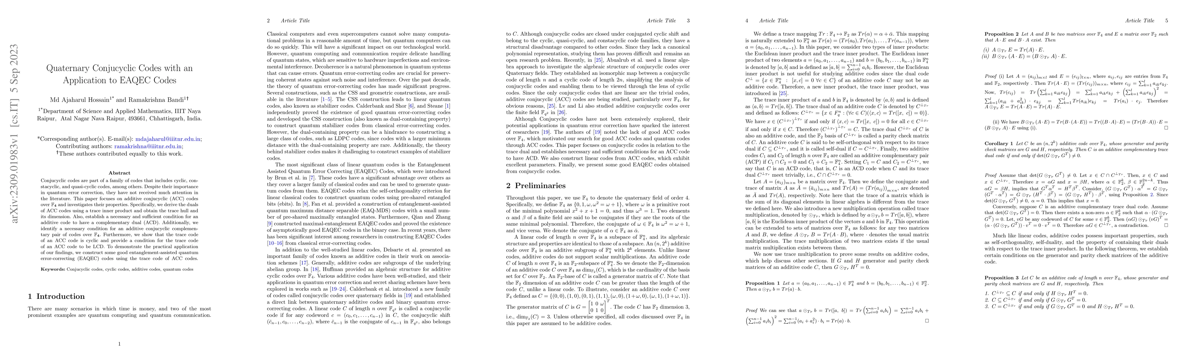 Thumbnail for Quaternary Conjucyclic Codes with an Application to EAQEC Codes