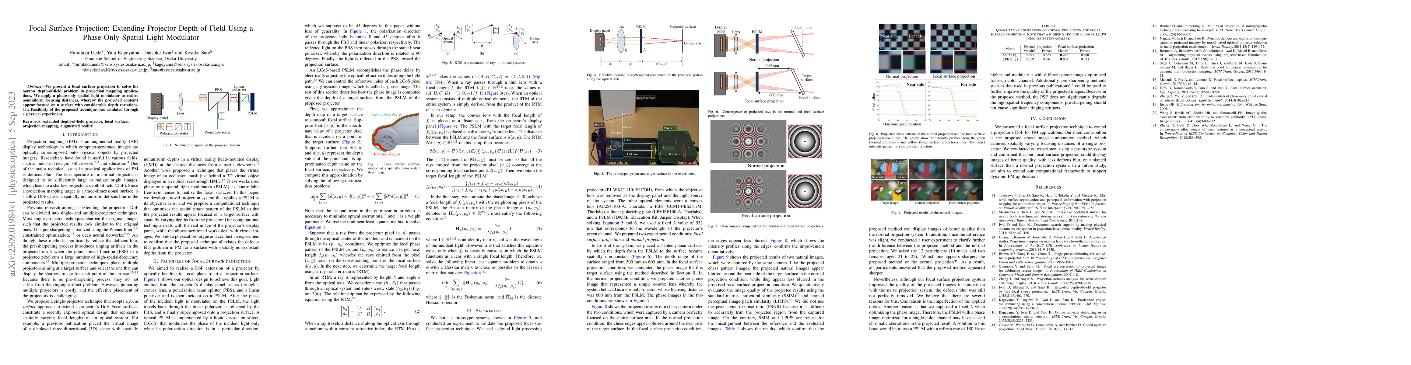 Thumbnail for Focal Surface Projection: Extending Projector Depth-of-Field Using a
  Phase-Only Spatial Light Modulator