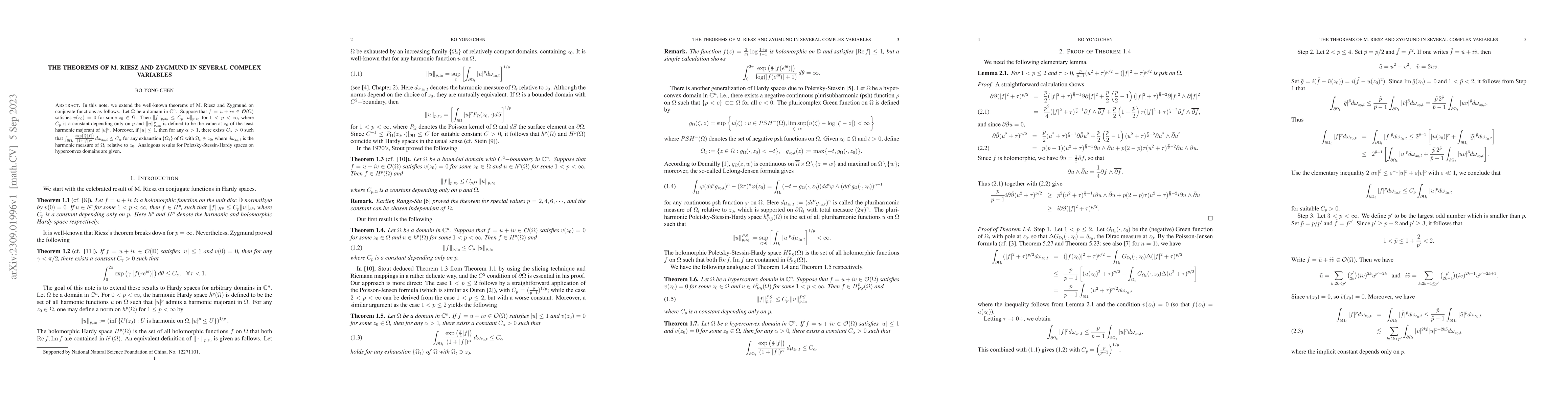 Thumbnail for The theorems of M. Riesz and Zygmund in several complex variables