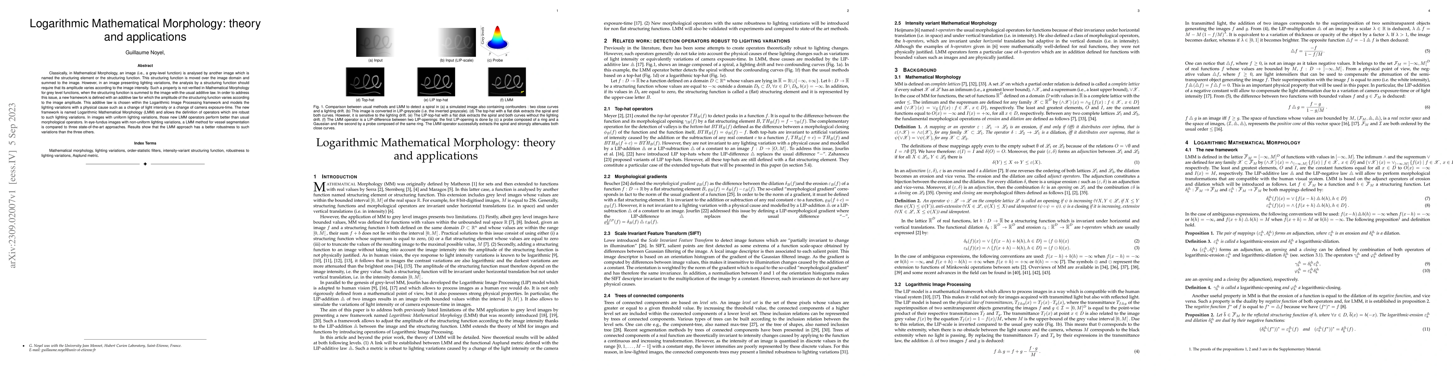 Thumbnail for Logarithmic Mathematical Morphology: theory and applications