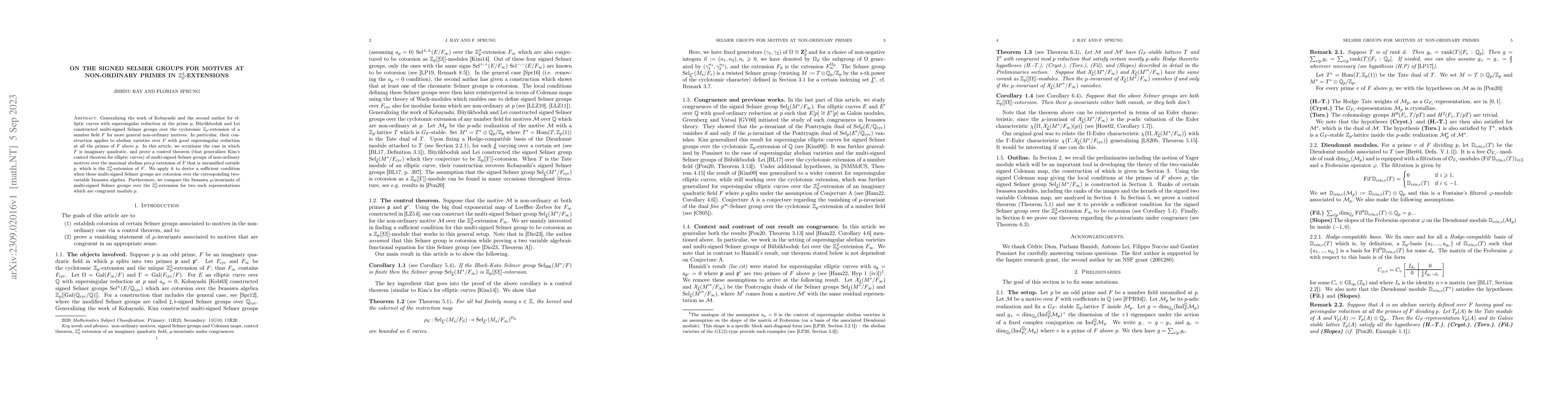 Thumbnail for On the signed Selmer groups for motives at non-ordinary primes in
  $\mathbb{Z}_p^2$-extensions