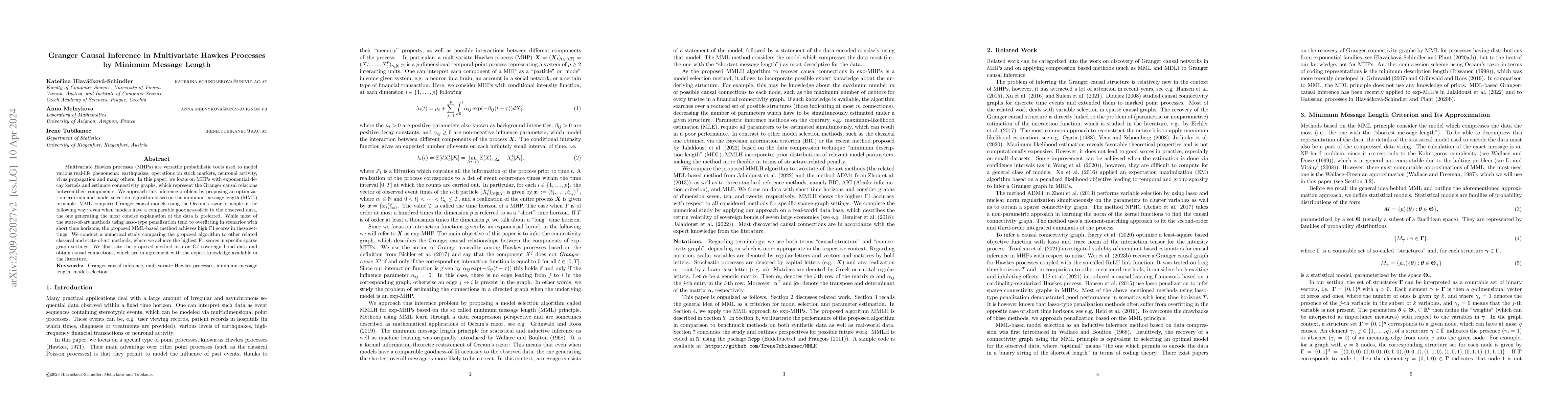 Thumbnail for Granger Causal Inference in Multivariate Hawkes Processes by Minimum
  Message Length
