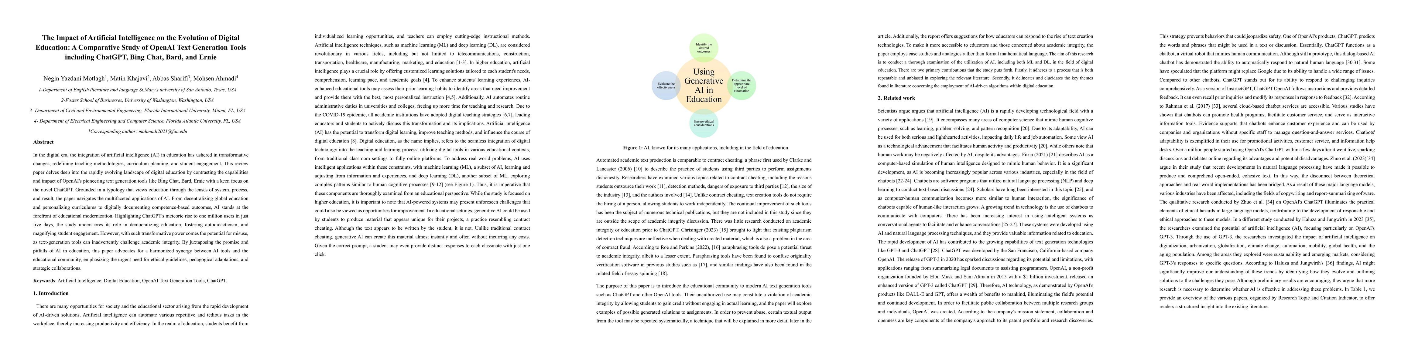 Thumbnail for The Impact of Artificial Intelligence on the Evolution of Digital
  Education: A Comparative Study of OpenAI Text Generation Tools including
  ChatGPT, Bing Chat, Bard, and Ernie