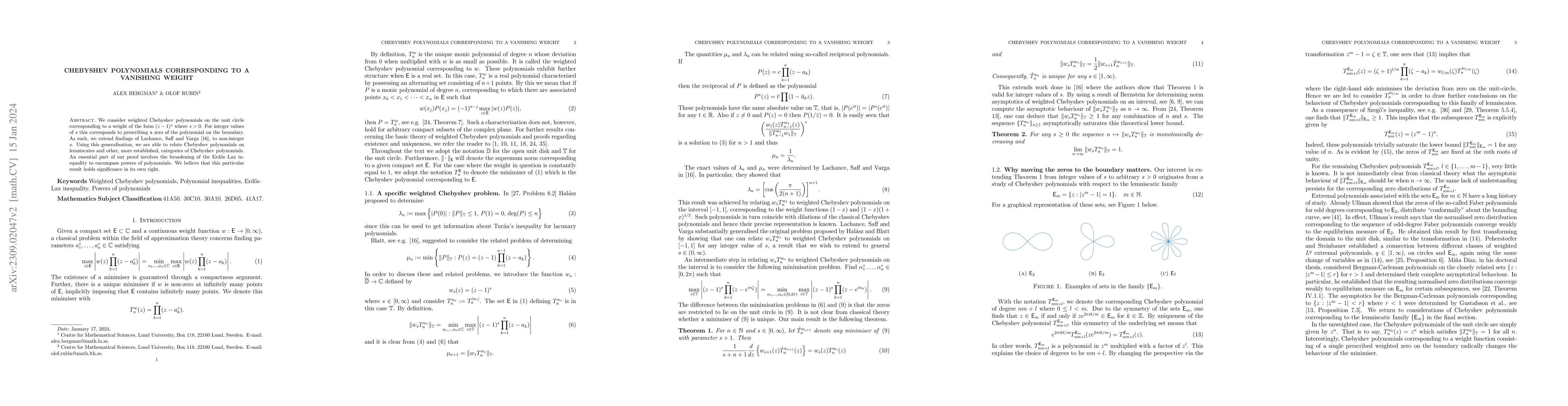 Thumbnail for Chebyshev polynomials corresponding to a vanishing weight