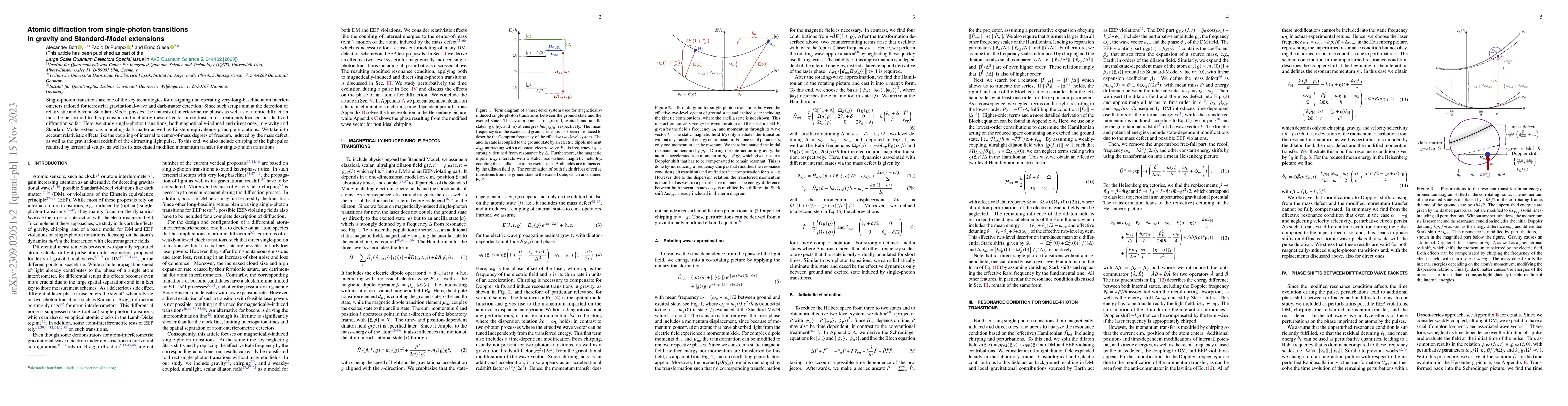 Thumbnail for Atomic diffraction from single-photon transitions in gravity and
  Standard-Model extensions