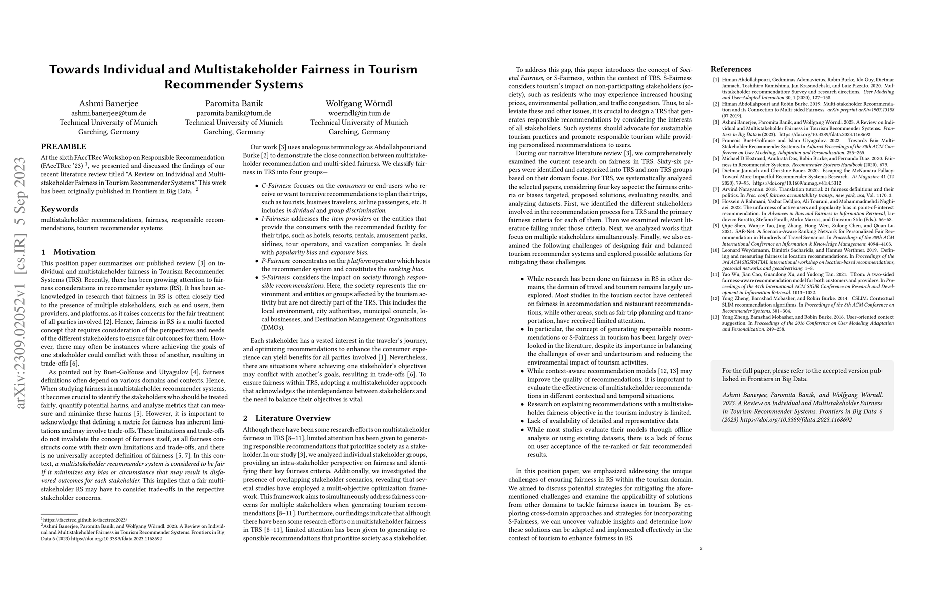 Thumbnail for Towards Individual and Multistakeholder Fairness in Tourism Recommender
  Systems