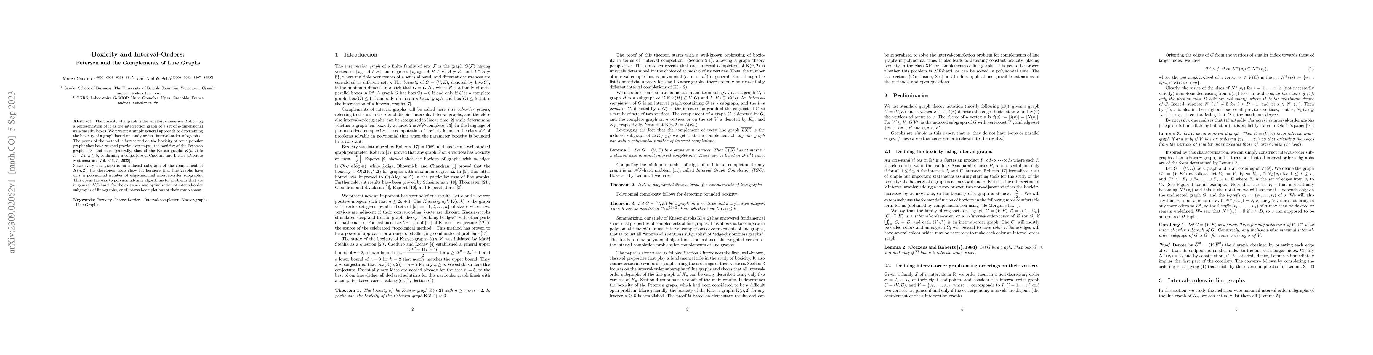 Thumbnail for Boxicity and Interval-Orders: Petersen and the Complements of Line
  Graphs