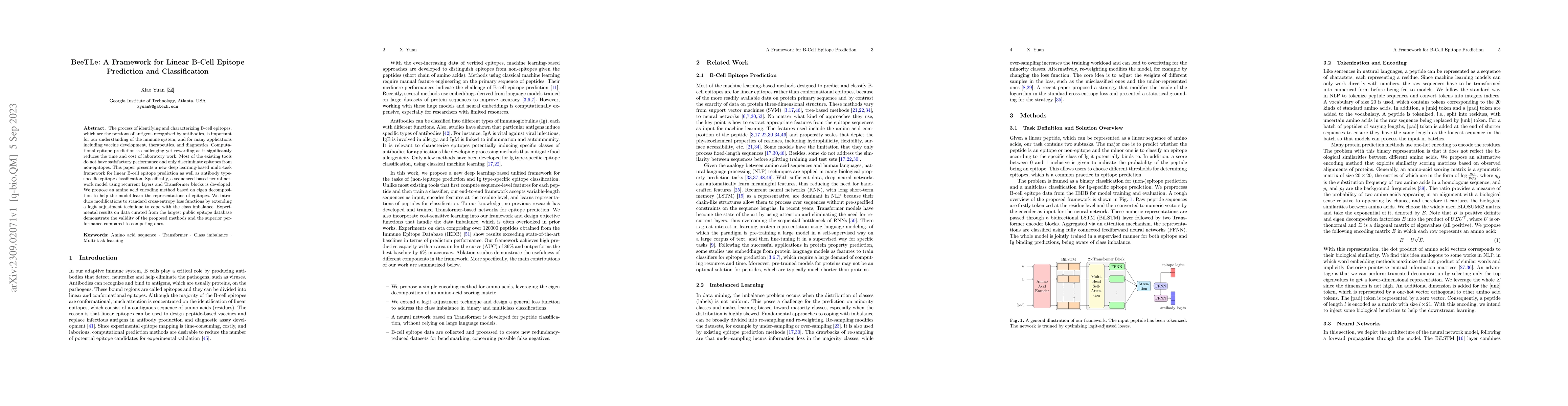 Thumbnail for BeeTLe: A Framework for Linear B-Cell Epitope Prediction and
  Classification