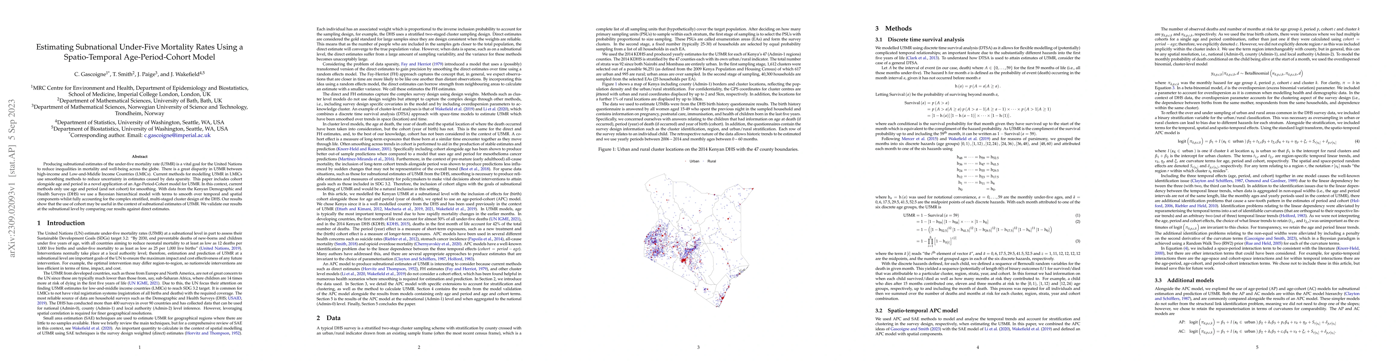 Thumbnail for Estimating Subnational Under-Five Mortality Rates Using a
  Spatio-Temporal Age-Period-Cohort Model