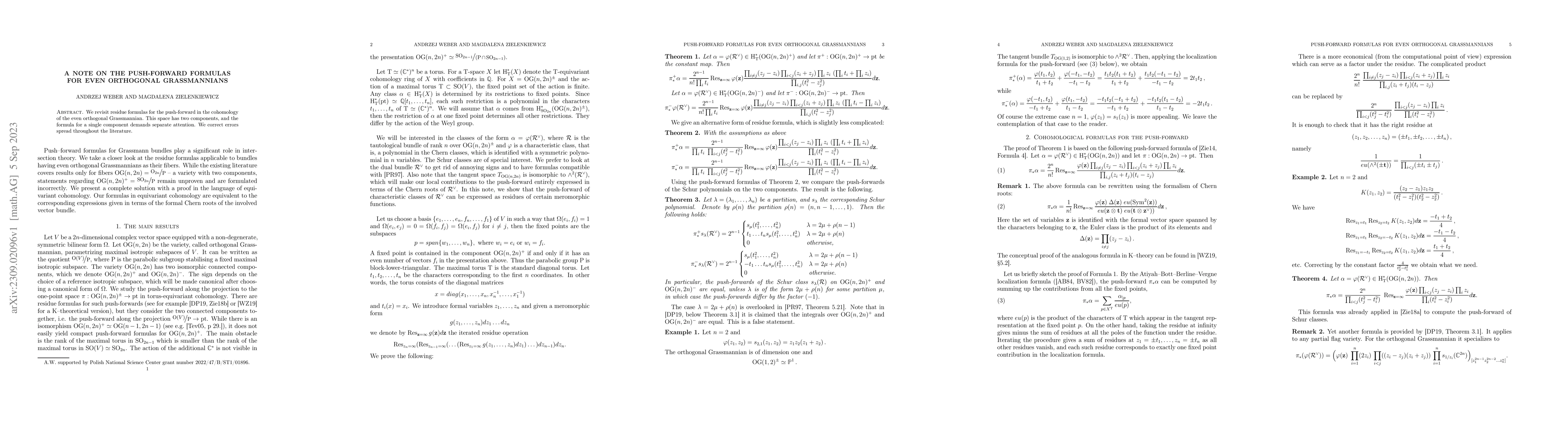 Thumbnail for A note on the push-forward formulas for even orthogonal Grassmannians