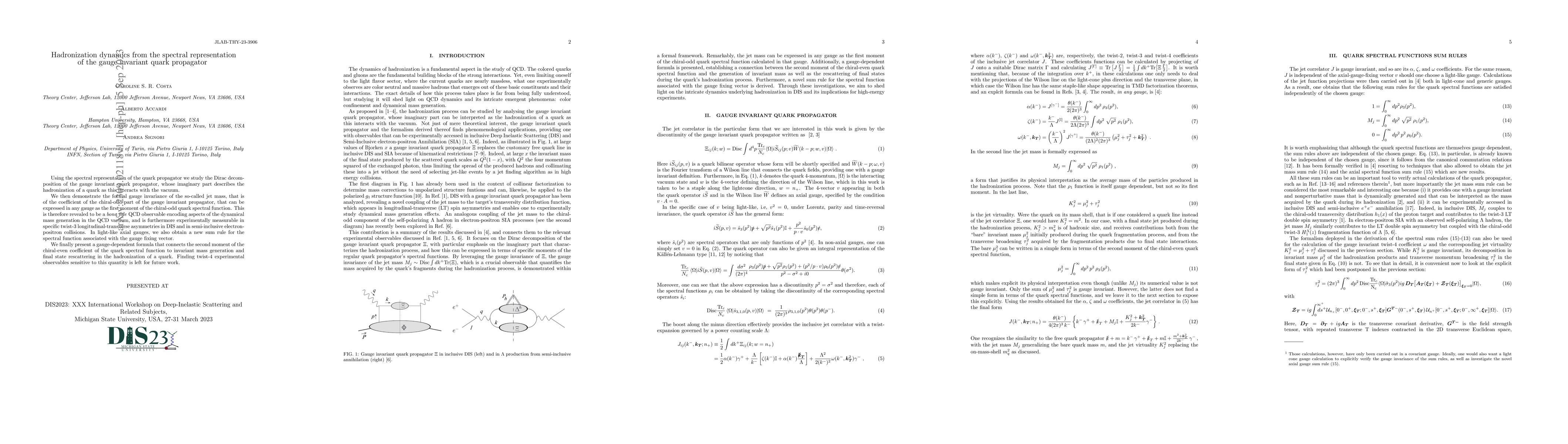 Thumbnail for Hadronization dynamics from the spectral representation of the gauge
  invariant quark propagator