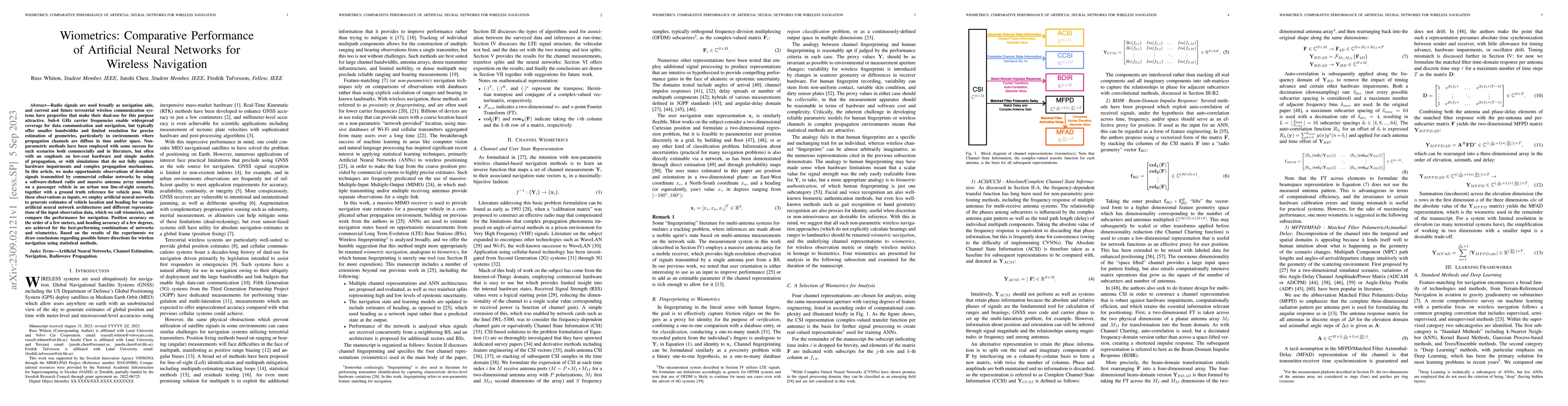 Thumbnail for Wiometrics: Comparative Performance of Artificial Neural Networks for
  Wireless Navigation