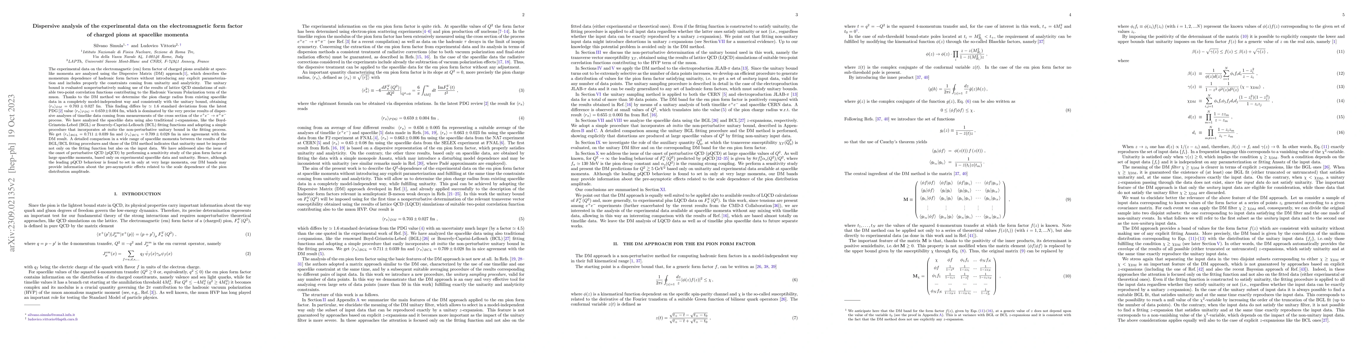 Thumbnail for Dispersive analysis of the experimental data on the electromagnetic form
  factor of charged pions at spacelike momenta