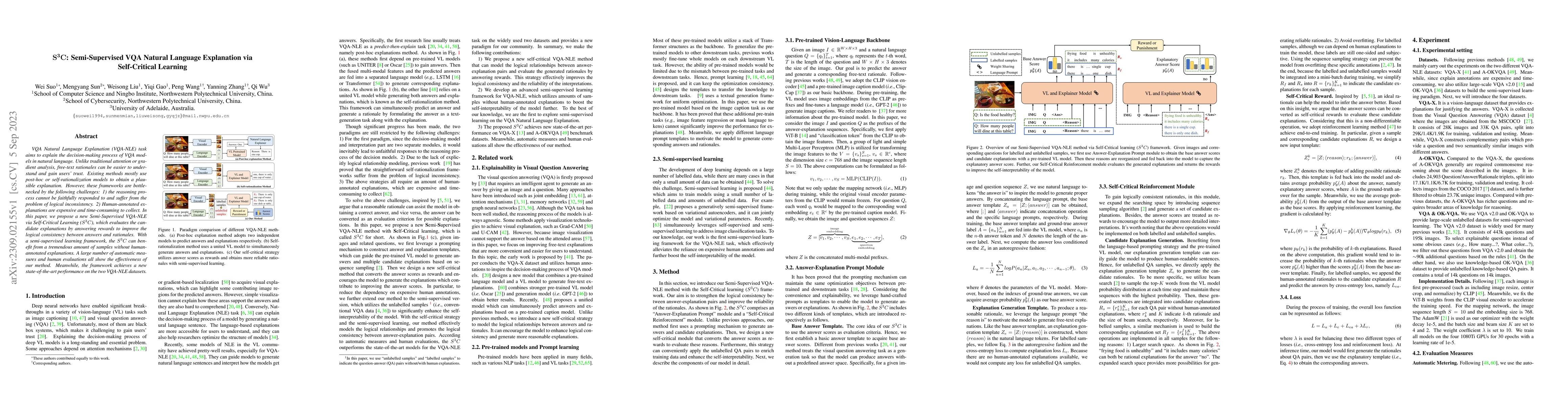 Thumbnail for S3C: Semi-Supervised VQA Natural Language Explanation via Self-Critical
  Learning