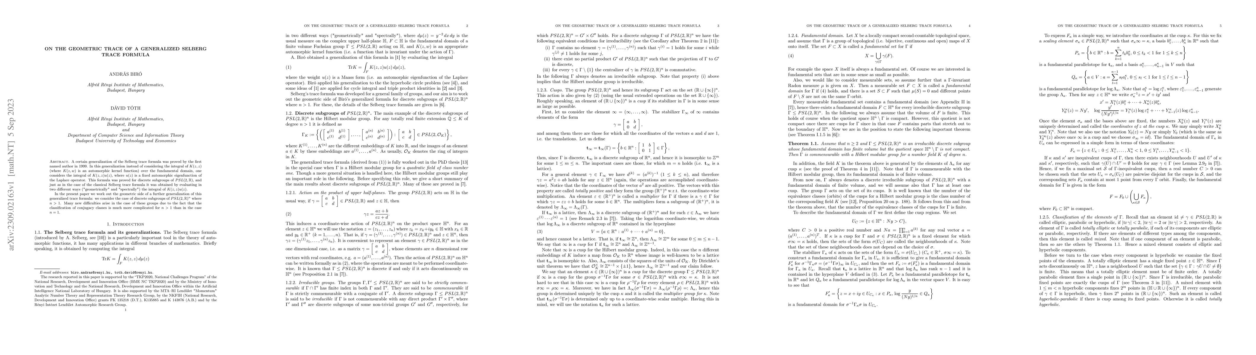 Thumbnail for On the geometric trace of a generalized Selberg trace formula