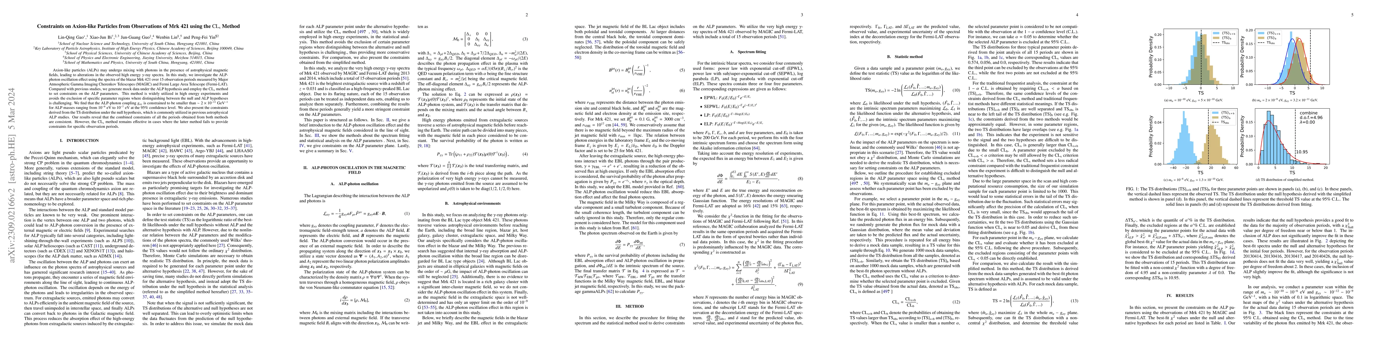 Thumbnail for Constraints on Axion-like Particles from Observations of Mrk 421 using
  the ${\rm CL_s}$ Method