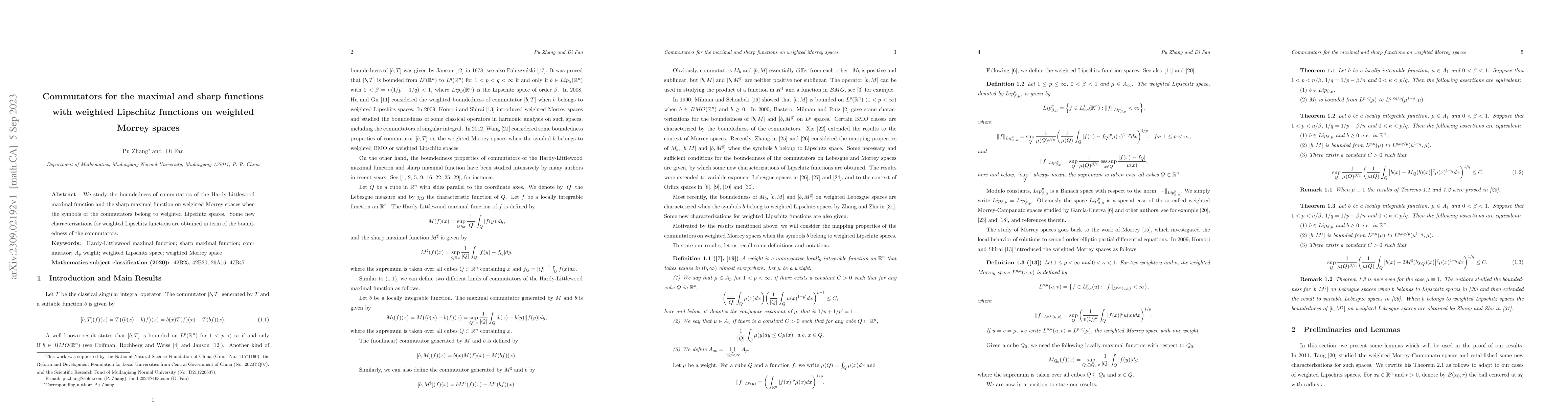 Thumbnail for Commutators for the maximal and sharp functions with weighted Lipschitz
  functions on weighted Morrey spaces