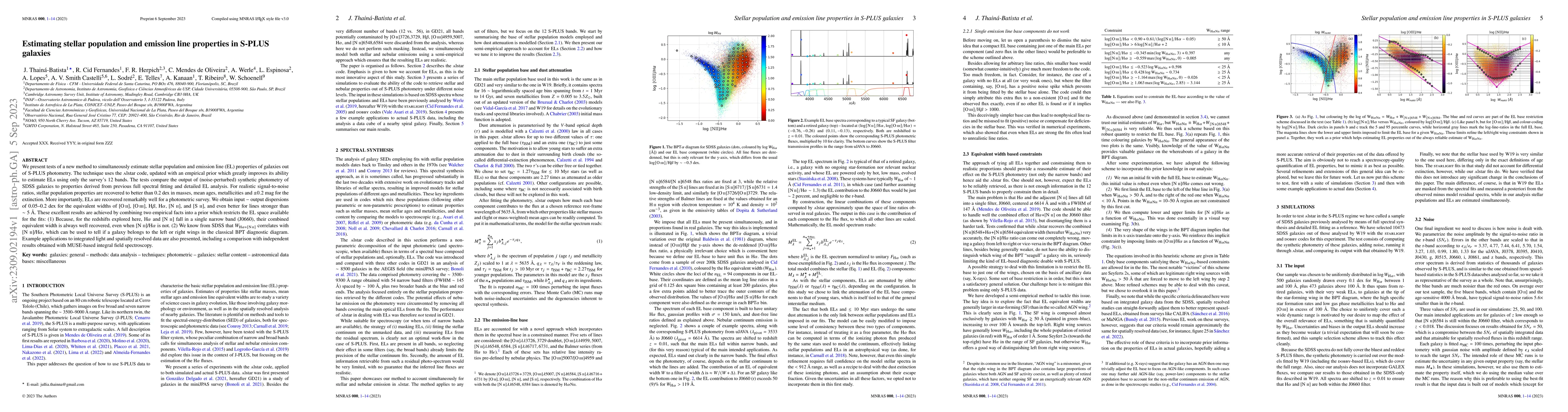 Thumbnail for Estimating stellar population and emission line properties in S-PLUS
  galaxies