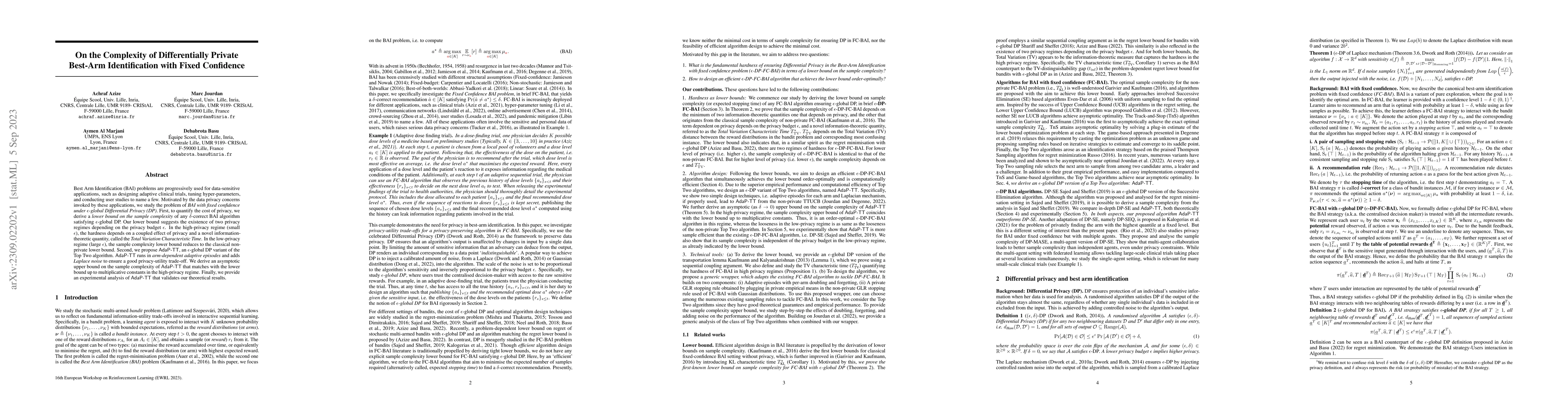 Thumbnail for On the Complexity of Differentially Private Best-Arm Identification with
  Fixed Confidence