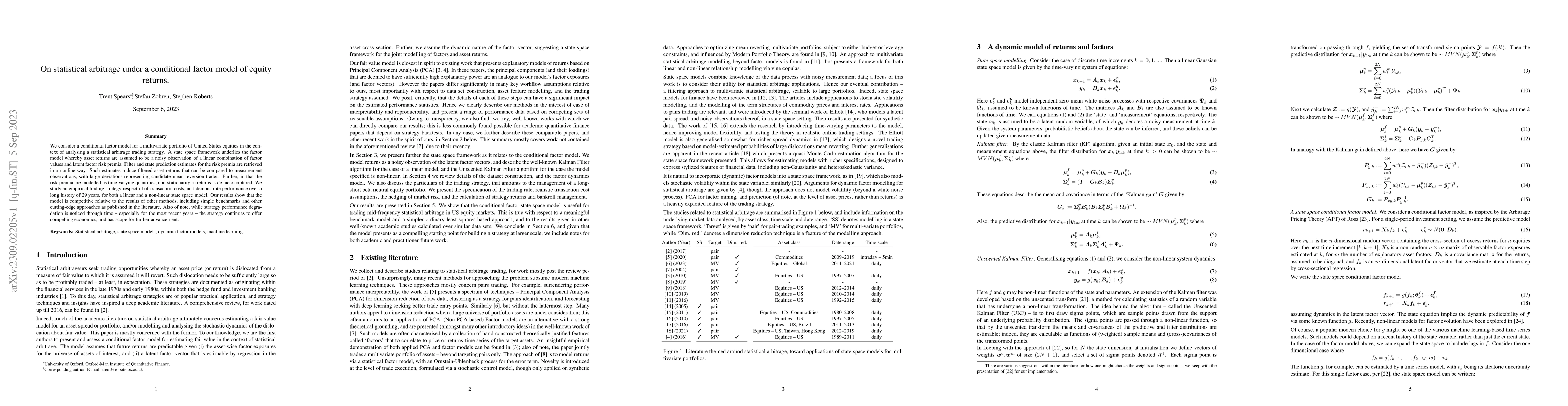 Thumbnail for On statistical arbitrage under a conditional factor model of equity
  returns