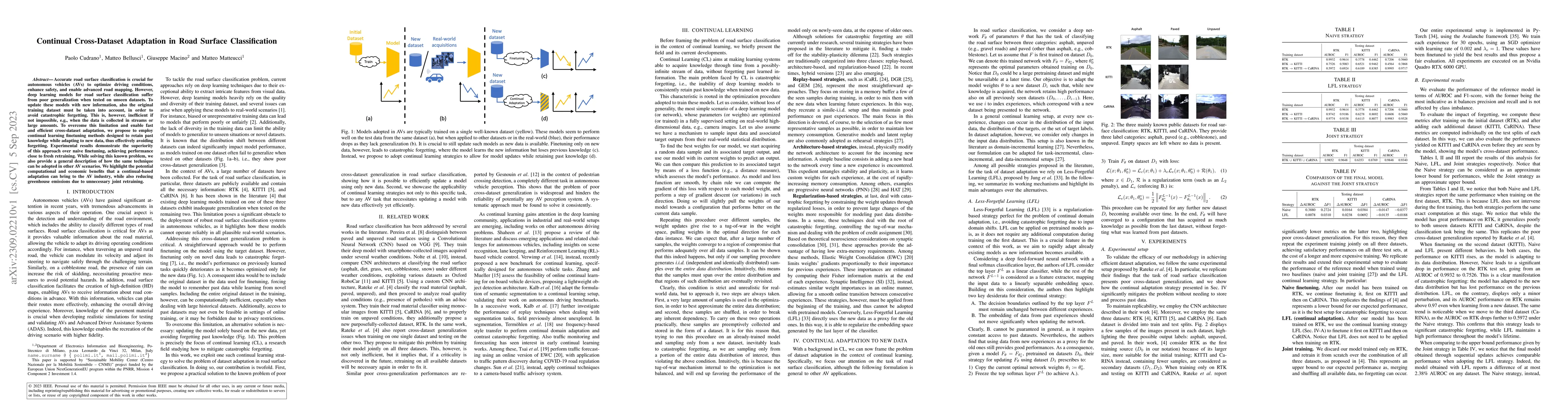 Thumbnail for Continual Cross-Dataset Adaptation in Road Surface Classification